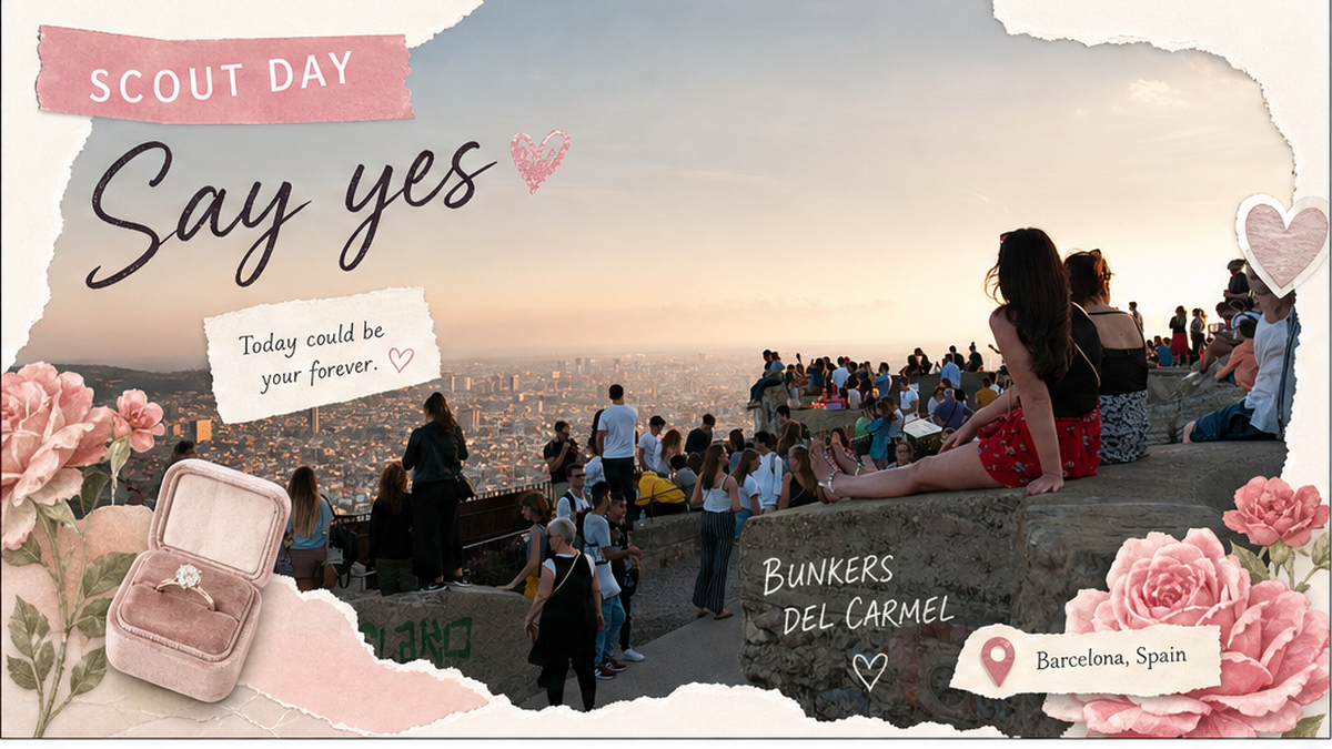 Day-of timeline runbook for a Barcelona proposal — pin window to first toast.