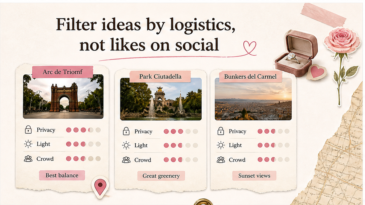 Proposal spot comparison card: Filter ideas by logistics, not likes on social