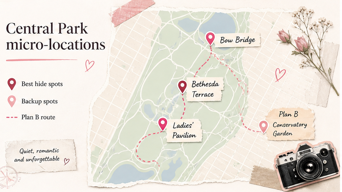 Map pin hide-point board: Central Park micro-locations