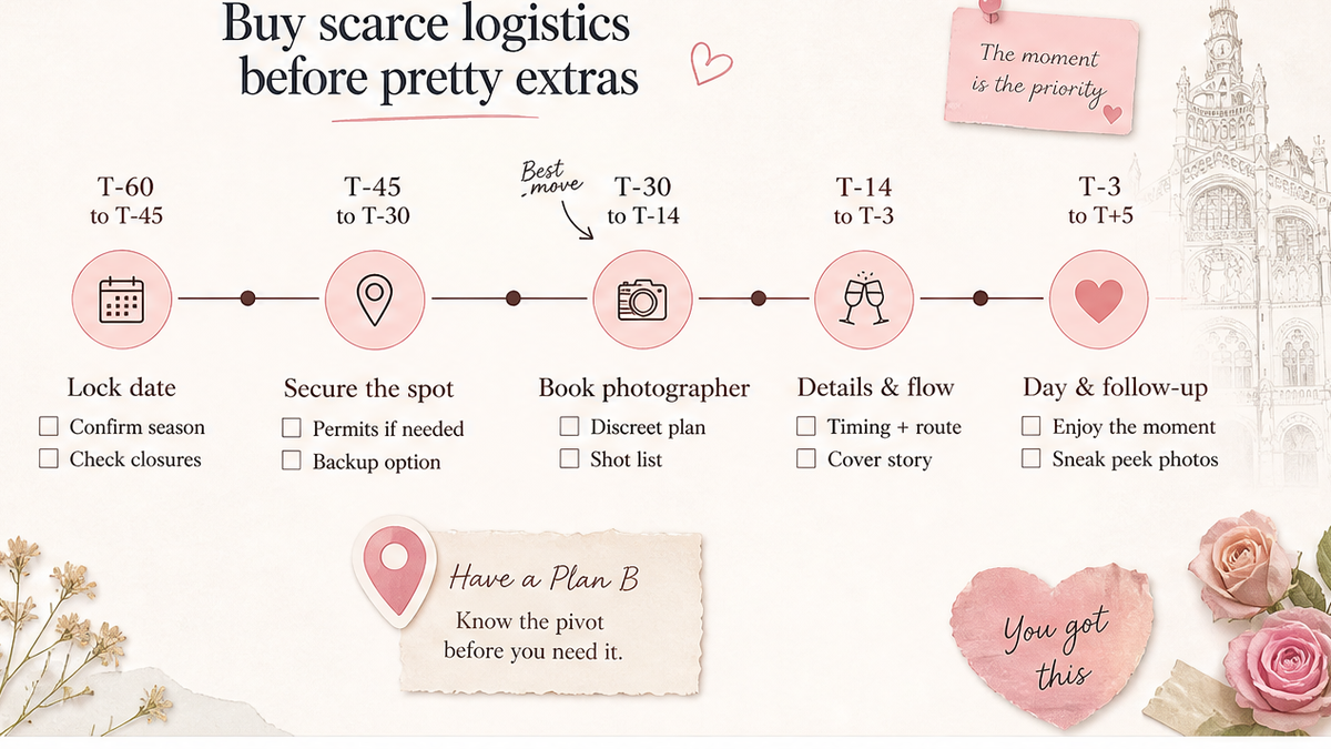 Proposal day timeline: Buy scarce logistics before pretty extras