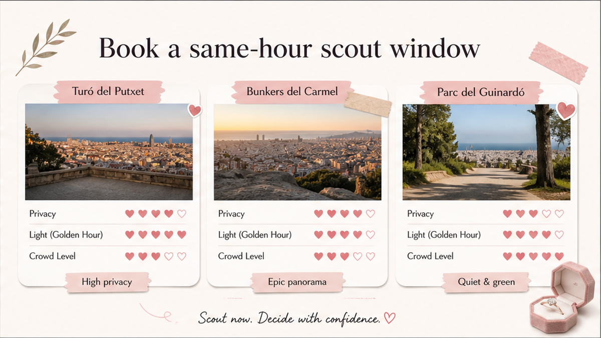 Proposal spot comparison card: Book a same-hour scout window