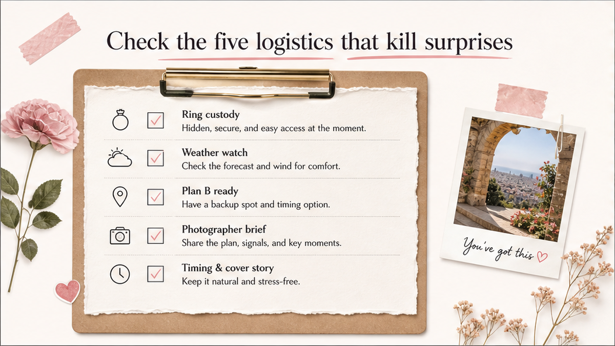 Proposal checklist board: Check the five logistics that kill surprises