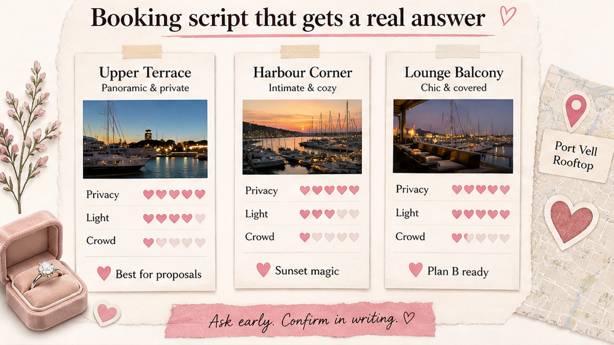 Proposal spot comparison card: Booking script that gets a real answer