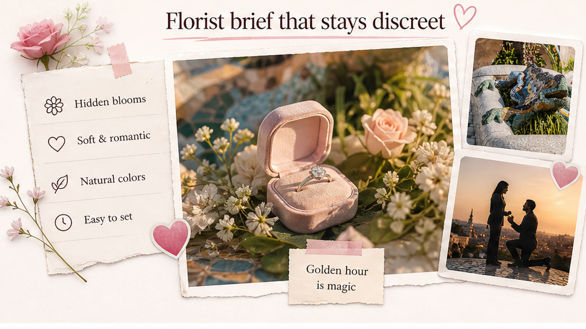 Ring moment detail card: Florist brief that stays discreet