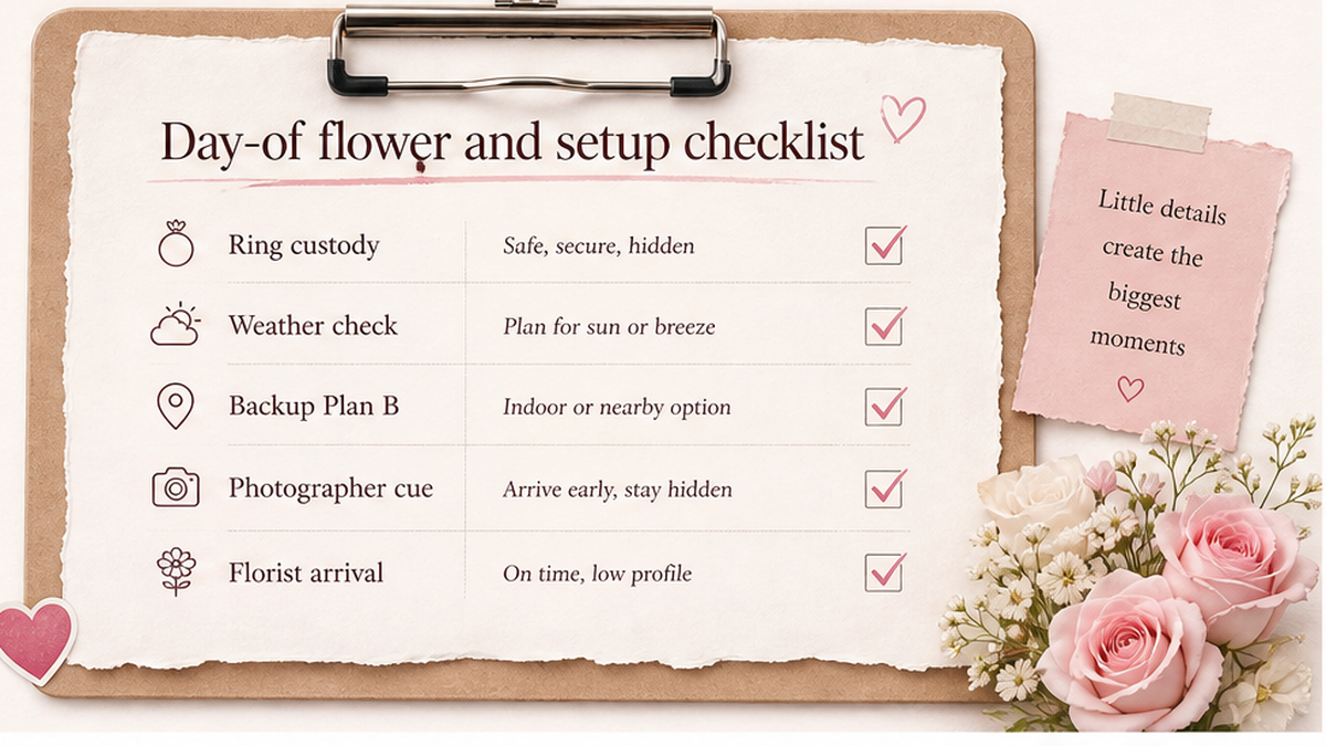 Proposal checklist board: Day-of flower and setup checklist