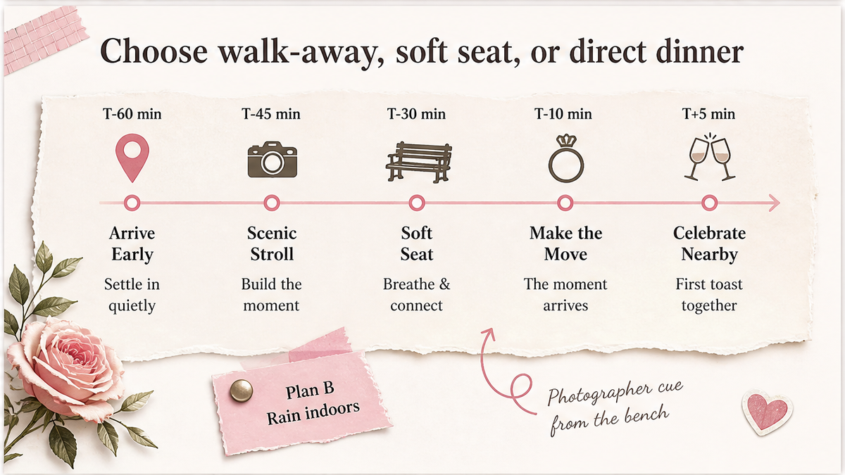 Proposal day timeline: Choose walk-away, soft seat, or direct dinner