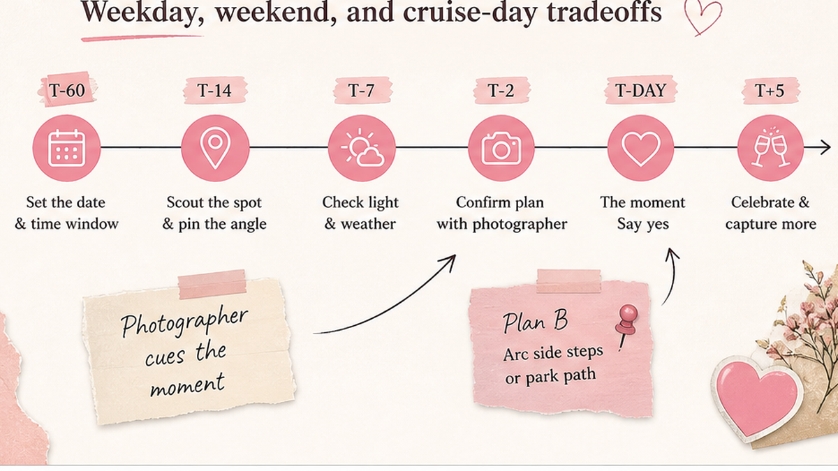 Proposal day timeline: Weekday, weekend, and cruise-day tradeoffs