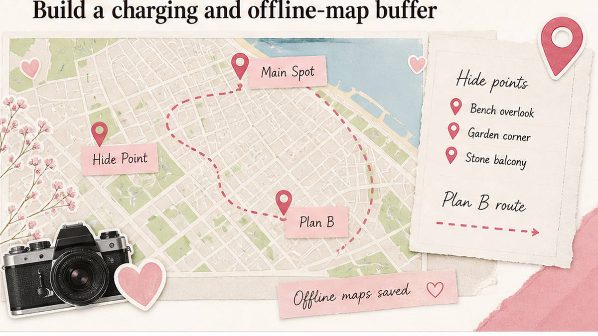 Map pin hide-point board: Build a charging and offline-map buffer