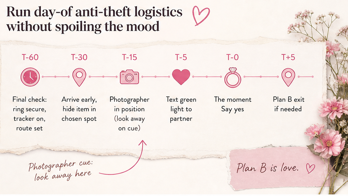Proposal day timeline: Run day-of anti-theft logistics without spoiling the mood