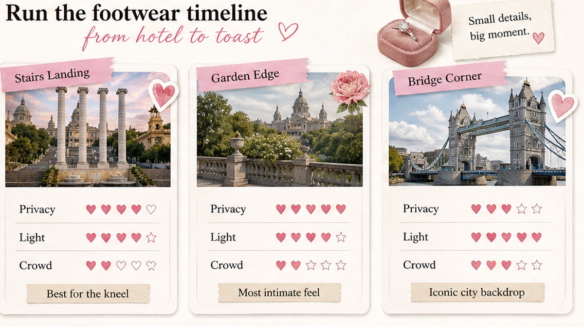 Proposal spot comparison card: Run the footwear timeline from hotel to toast