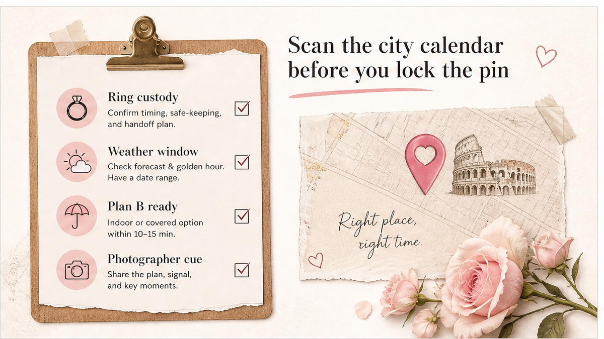 Proposal checklist board: Scan the city calendar before you lock the pin